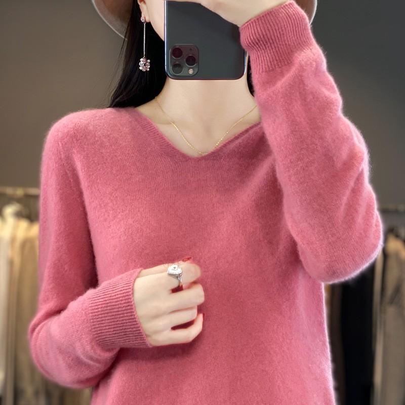 Women's Fall/Winter V-Neck Hooded Pullover Sweatshirt Cropped Knit Sweater