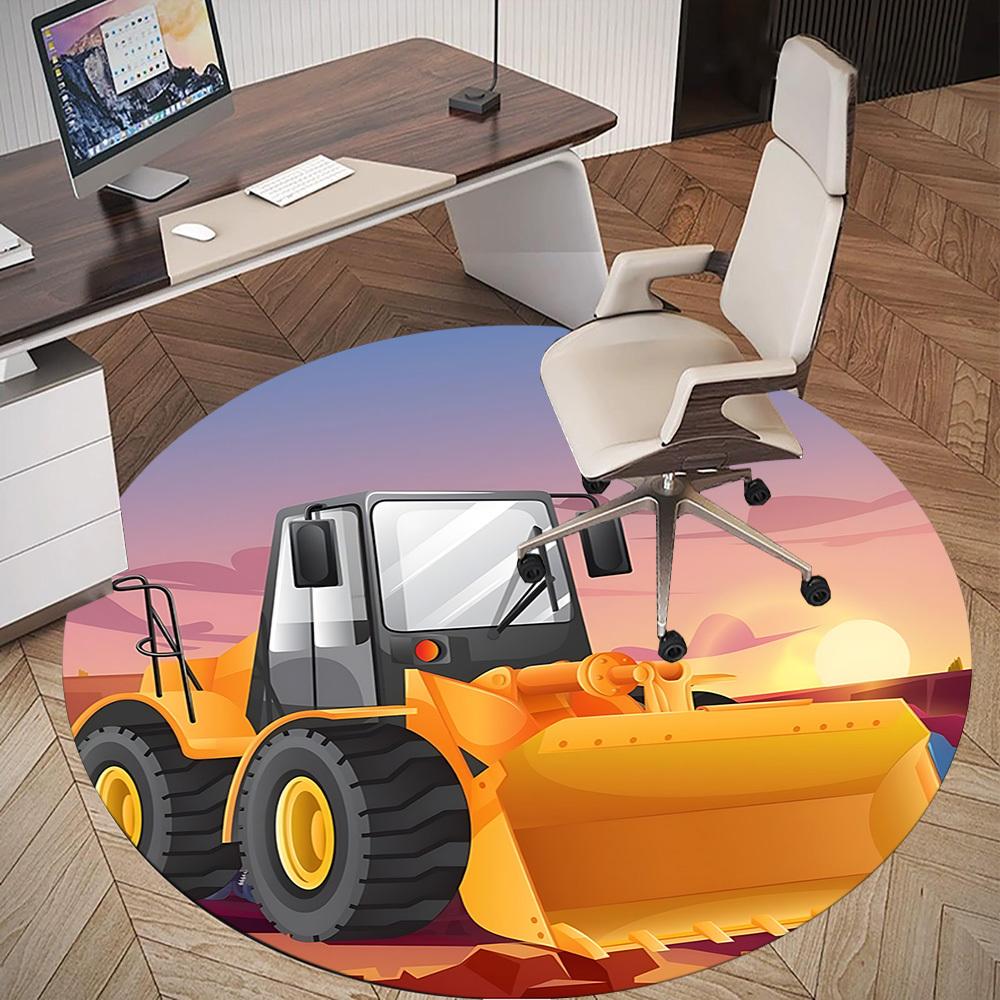 1pc bulldozer construction Round Chair mat Area Rug - Non-Slip, Floor Mat for Office, Bedroom, and Indoor Decor c1125414