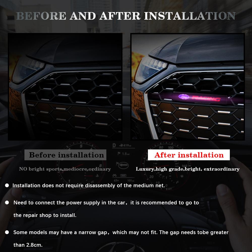 LLB4 Car Decorative Lights LED Front Hood Grille Emblem Badge Decoration For Ford Focus Mustang Mk7 Mk2 Ranger Mk4 Kuga Wolf Party