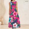 Women Plus Size Scoop Neck Sleeveless Printed Orange A Line Maxi Dress