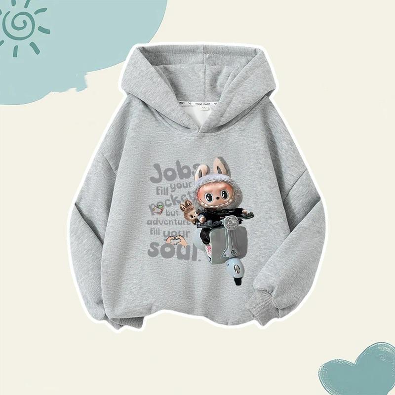 

Весенне-осенняя мода Детские худи с принтом Labubu Мальчик Повседневный пуловер Толстовка с длинным рукавом Девочка Топ Одежда M