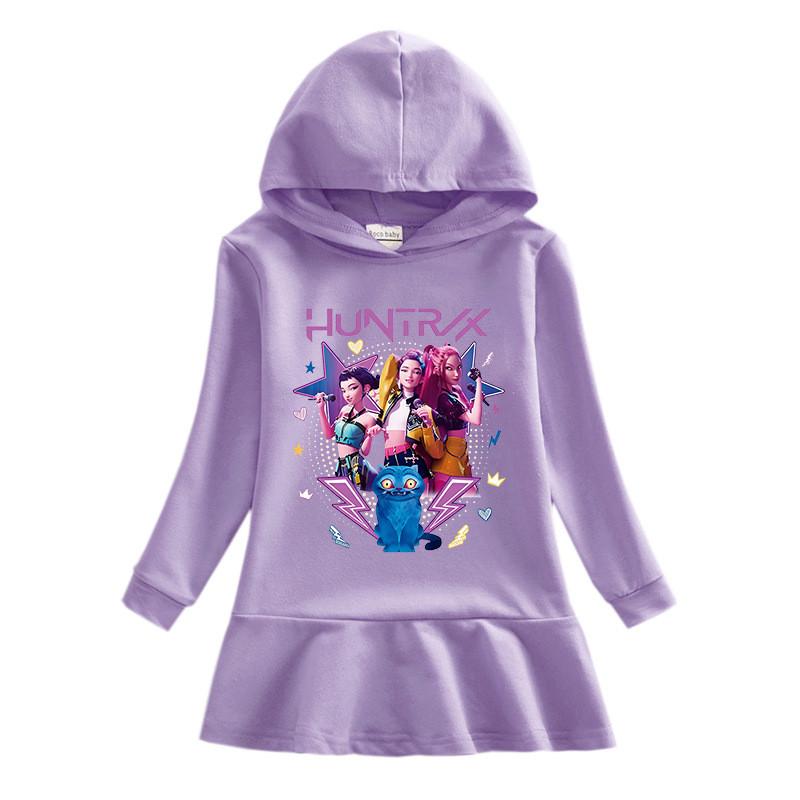Girls Kpop Rumi Zoey Mira Hunters Printed Long Sleeves Hooded Dress