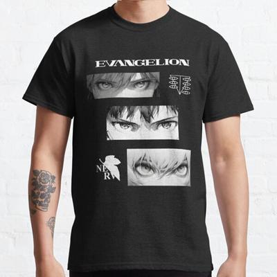 Summer Men Fashion Casual Shirts Short Sleeves Neon Genesis Evangelion Black Tees Oversized T-shirts
