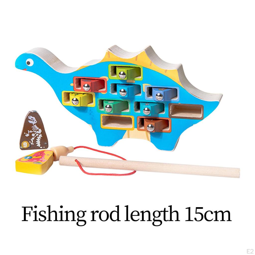 Magnetic Wooden Fishing Game Learning Preschool for Kids Children Boys Girls Dinosaur