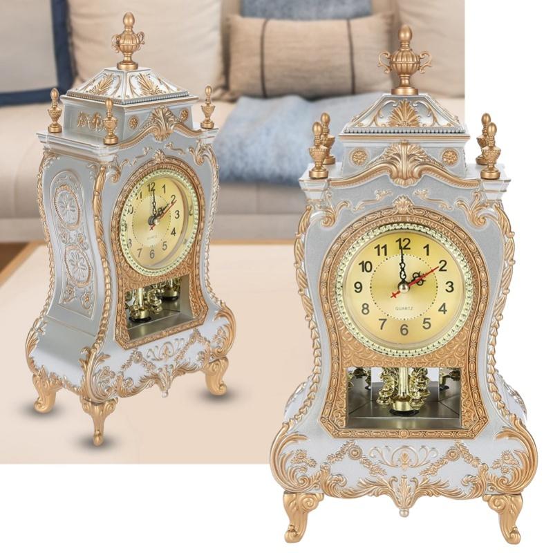 Vintage Style Plastic Table Clock Antique Home Hotel Decorative Desk Alarm Clocks(White)