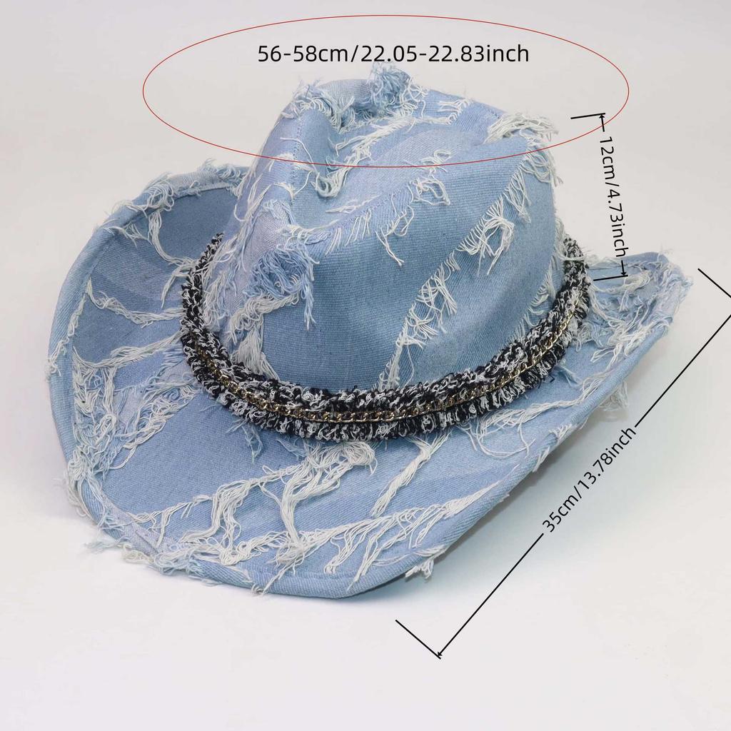 European and American Retro Blue Western Cowboy Hat Women's Spring Summer Travel Sun Protection Big Brim Sun Hat Burr Edge Knight Hat Men