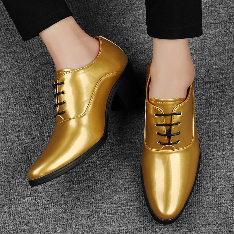 Men High Heels Silver Derby Wedding Dress Dance Business Gold Elevator Shoes Height Increase Tuxedo Prom Blazers Shoes Plus Size