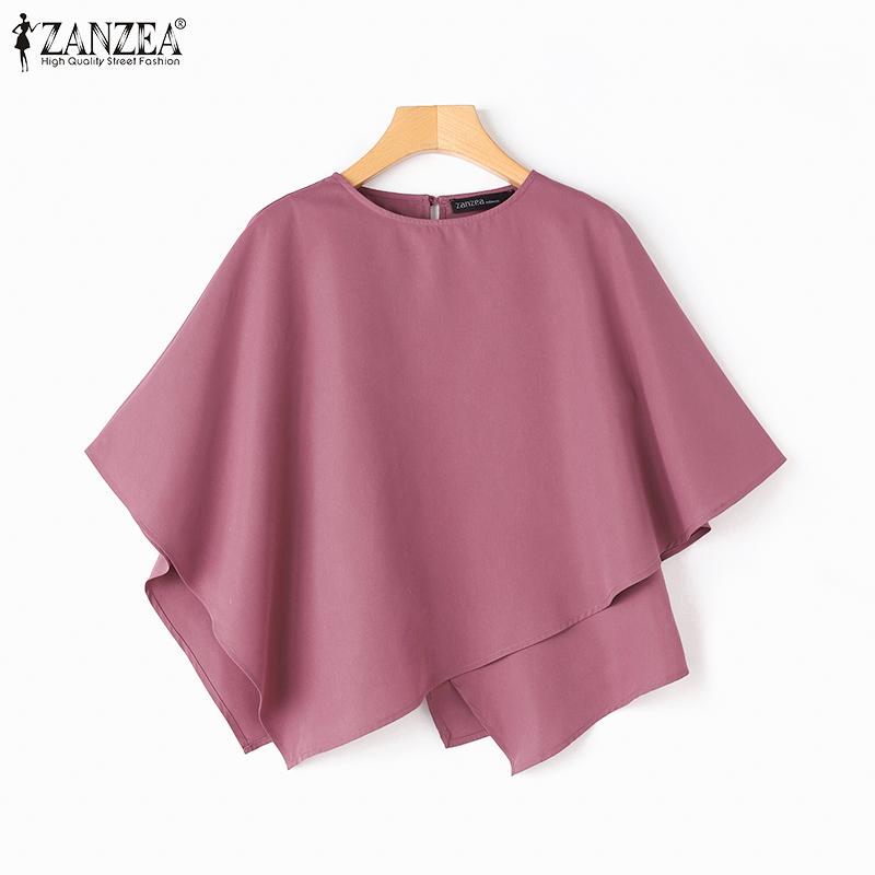 ZANZEA Lässige Bluse für Damen mit U-Boot-Ausschnitt, 3/4-Ärmeln, einfarbig, locker und unregelmäßigem Saum