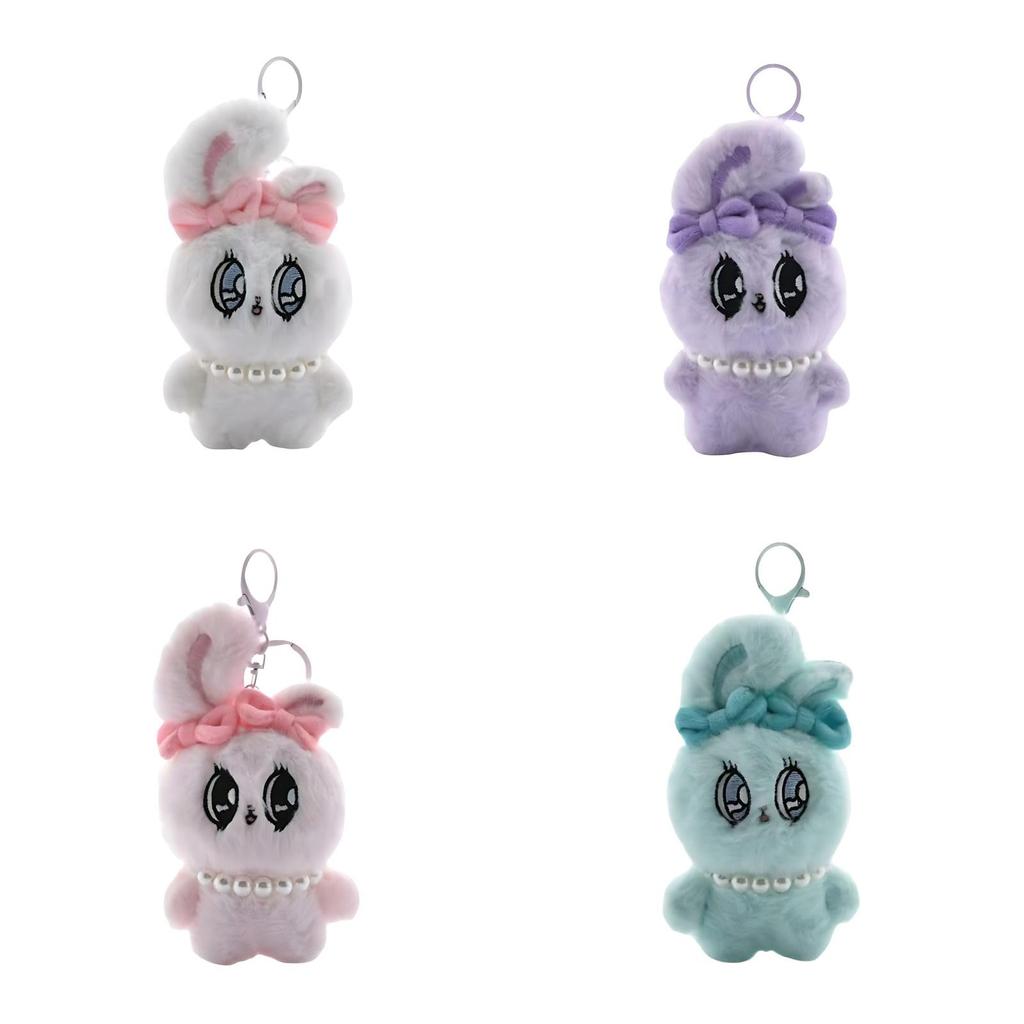 [KOVOL] Esther Bunny Rabbit Plush Toy Keychain, Korean Style, Fluffy Rabbit Key Ring, Cute Gift for Kids and Adults, Birthday Gift (White)