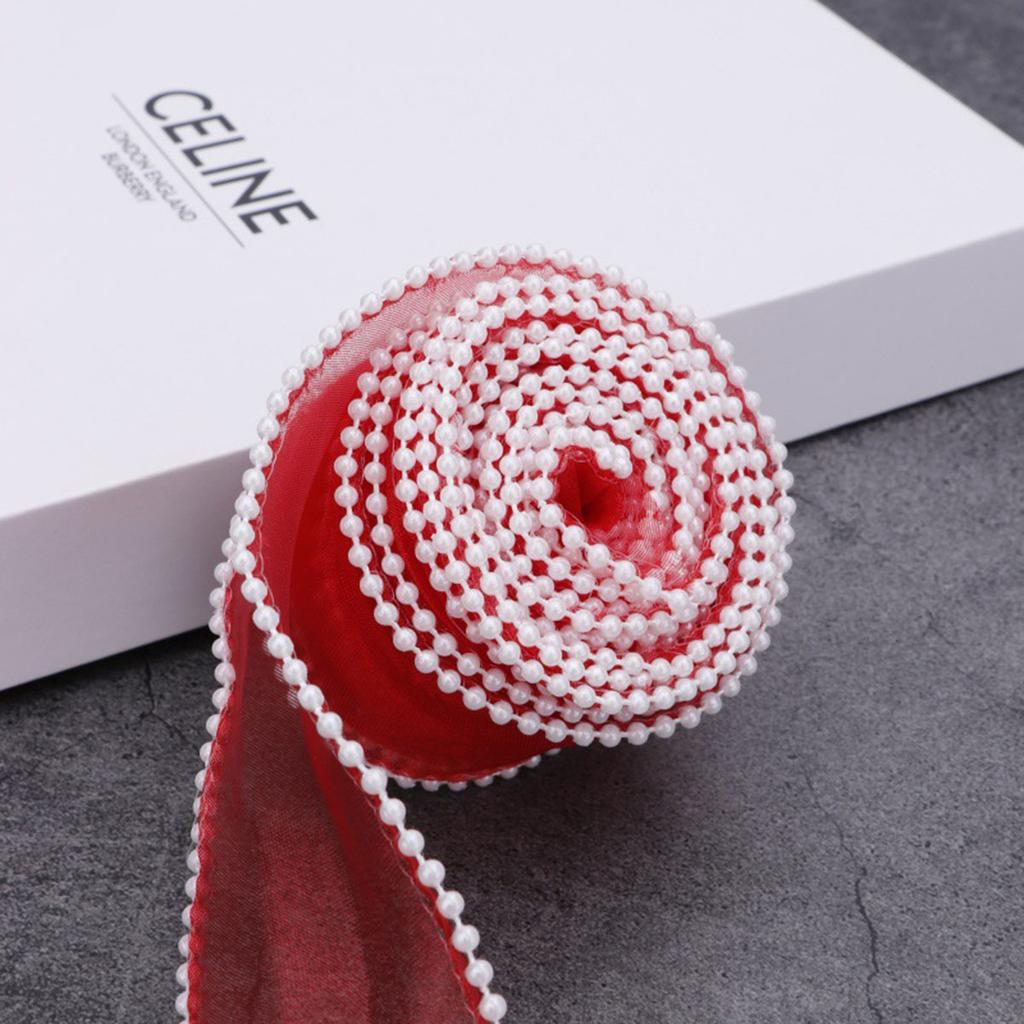 (5yards/roll)4cm Pearl Edge Organza Ribbon Wave Silk Lace Children Hair Accessories Lolita Handmade Decorative Gift Box Wedding