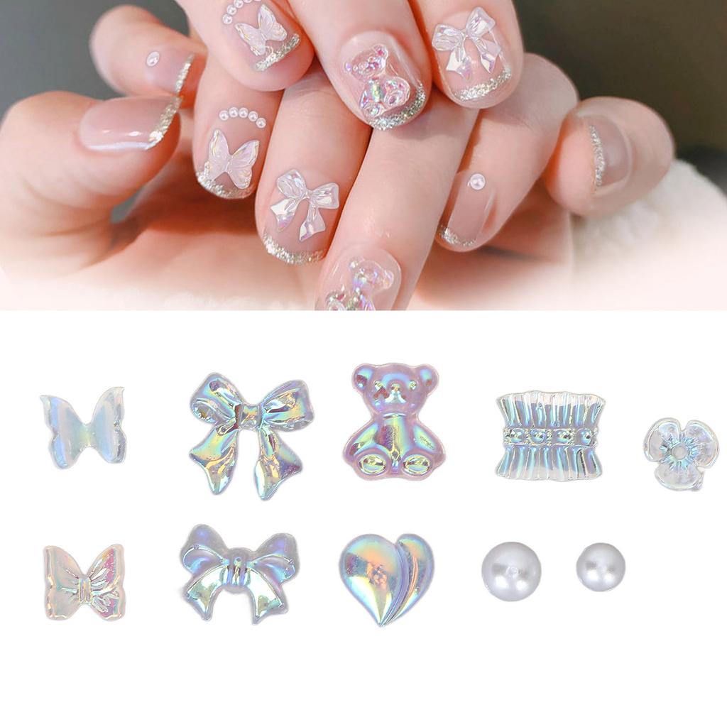 Nail Art Decoration Cute Shiny Delicate Bow Bear Shaped Nail Ornament Accessories for Home Nail Salon