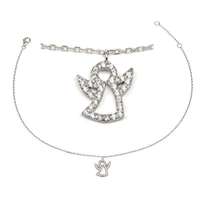 [R3726] - Silver Ankle Chain 'Guardian Angel' Silver White (rhodium) - 10x10mm