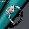URMYLADY 925 Sterling Silver Four-Leaf Flower 7-10 Ring For Women Fashion Charm Jewelry