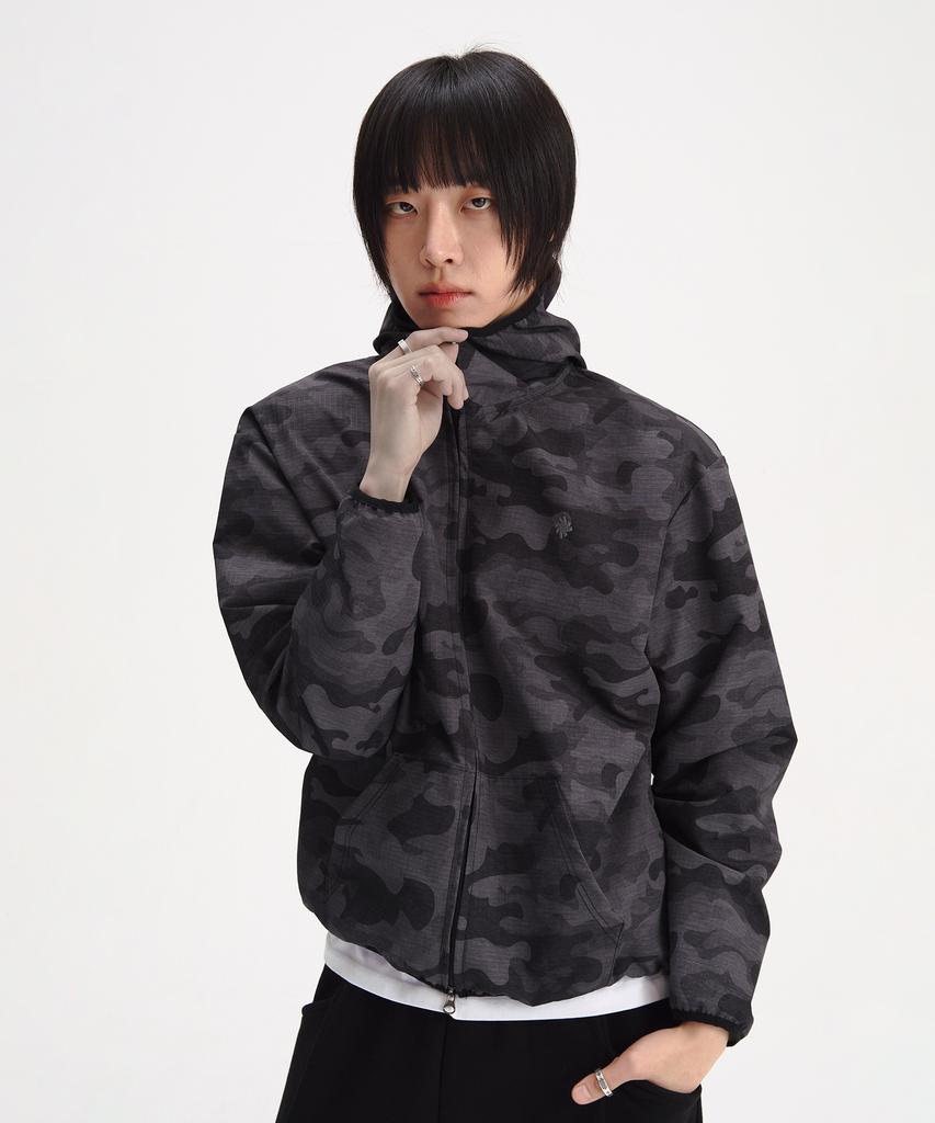 Slow Record House Ripstop Camo Windbreaker_Charcoal