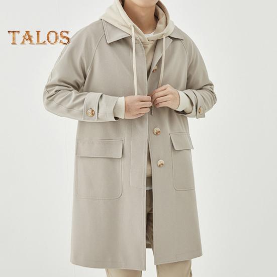 Herren Windjacke Revers Langarm Freizeitmantel Herbst Winter Mittellange Oberbekleidung Einfarbig Lockere Passform Täglicher Arbeitsmantel mit Taschen