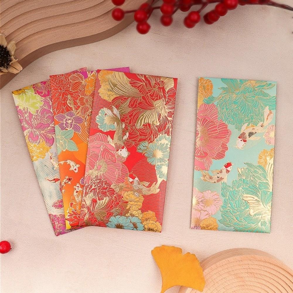 6pcs Golden Accents Thank You Cards Vibrant Floral Greeting Cards Lucky Money Bags  Wedding Birthday
