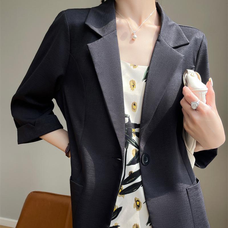 Baumwoll- und Leinen-Cardigan-Anzug Kleine Jacke Oberteil für Damen Sommer Leinen Locker Lässig Dreiviertelärmel Anzug Sonnenschutz