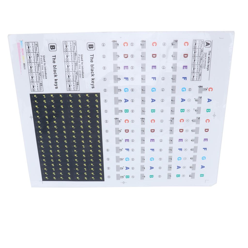 Piano Keyboard Stickers Colourful Scale Staff Decals Transparent Removeble for Synthesizer