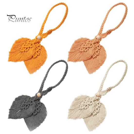 Curtain Ties Wooden Bead Braided Leaf Shape Tassel Bohemian Style Curtain Fastener Farmhouse Curtain Decoration Holdbacks Bedroom Draperies Tiebacks