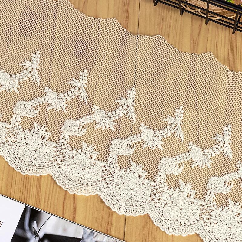 

3 метри/лот шириною 17 см. Якісна нова м’яка бежева/біла бавовняна мереживна обробка з вишитою сіткою для весільних прикрас. бежевий