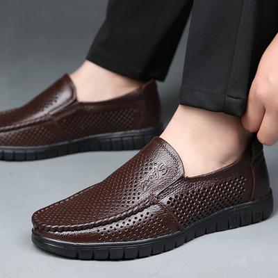 Fashion Men's Hollow Leather Shoes Summer Soft Sole Men's Loafers Platform Bussines Dress Shoes Men Casual Sandals Shoes