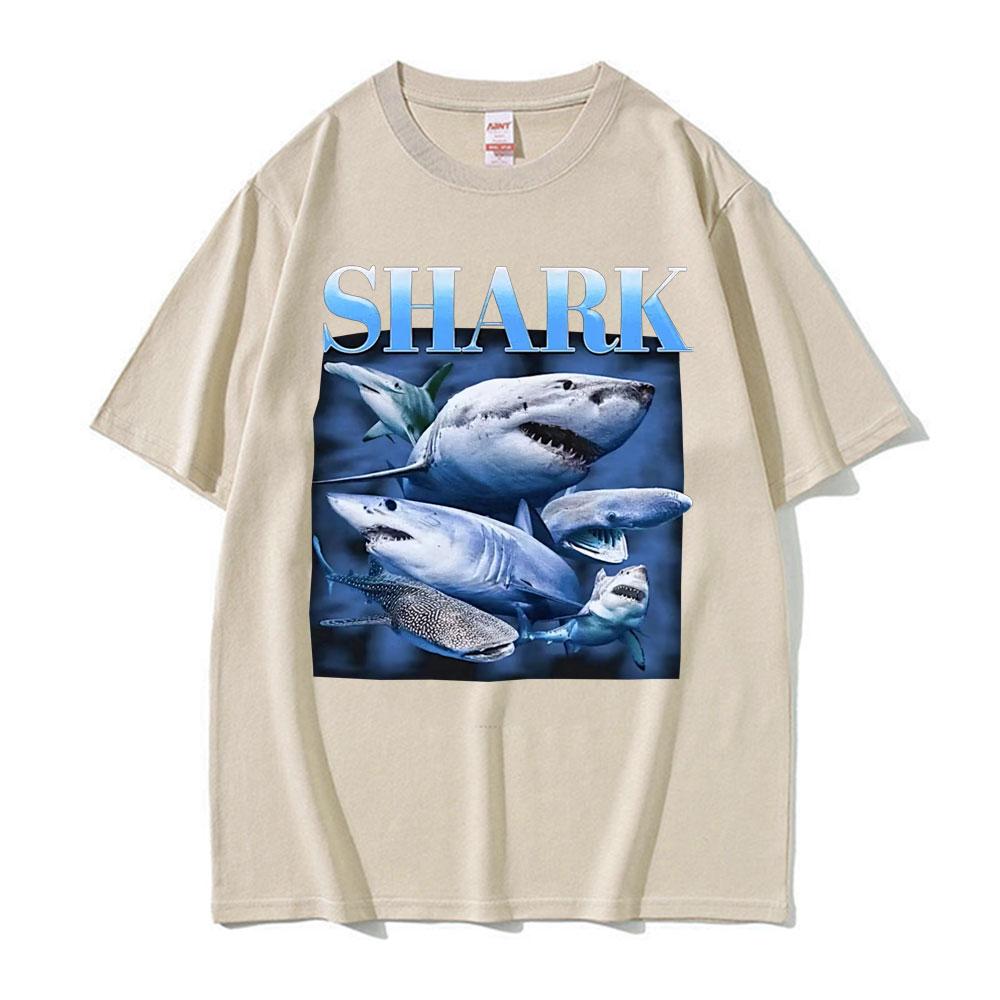 Funny Shark Vintage T-shirts Hammerhead Whale Great White Shark Animal Meme T Shirt Unisex Women Oversized 100% Cotton T-shirt Tops