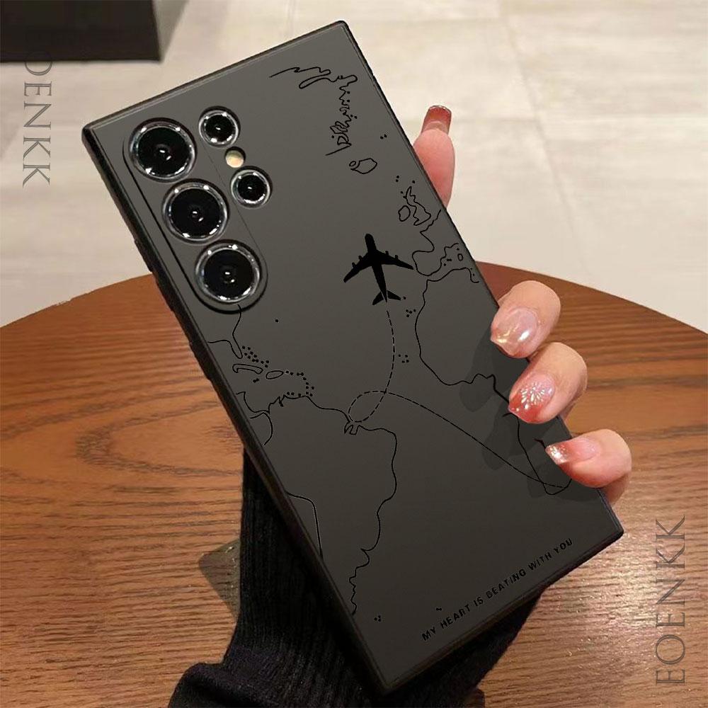 Silica Gel Phone Case For Samsung Galaxy S25 S24 Ultra S23 S22 S21 S20 Ultra FE Plus Note 10 20 Lite Airplane Route Desian Cover