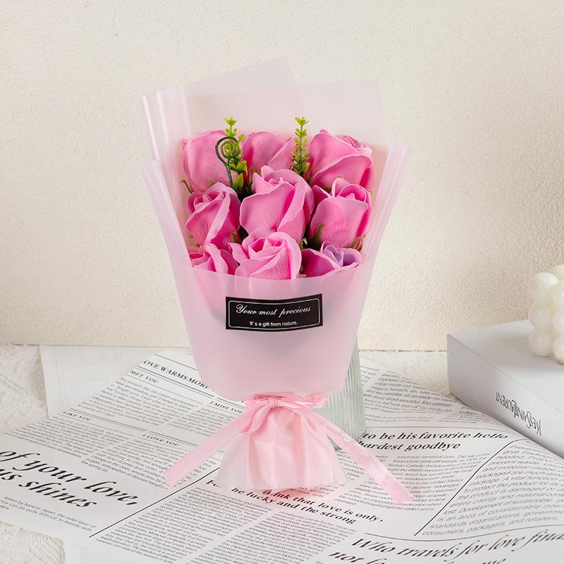 Cross-Border 9-Rose Soap Flower Bouquet with Graduation Teddy Bear - Creative Valentine's Day Gift