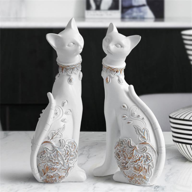 Classic Kitten Ornaments Solid Resin Artistic Creative Decoration Tv Cabinet Ornaments Waterproof Texture Blue-white/blue