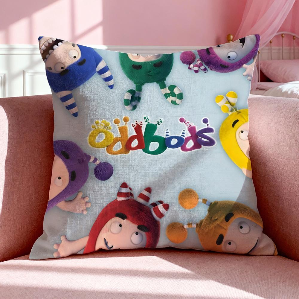 Cartoon O-Oddbods Cushion Cover Breathable Linen Pillowcase Summer Odorless Eco-Friendly Invisible Zipper Washable