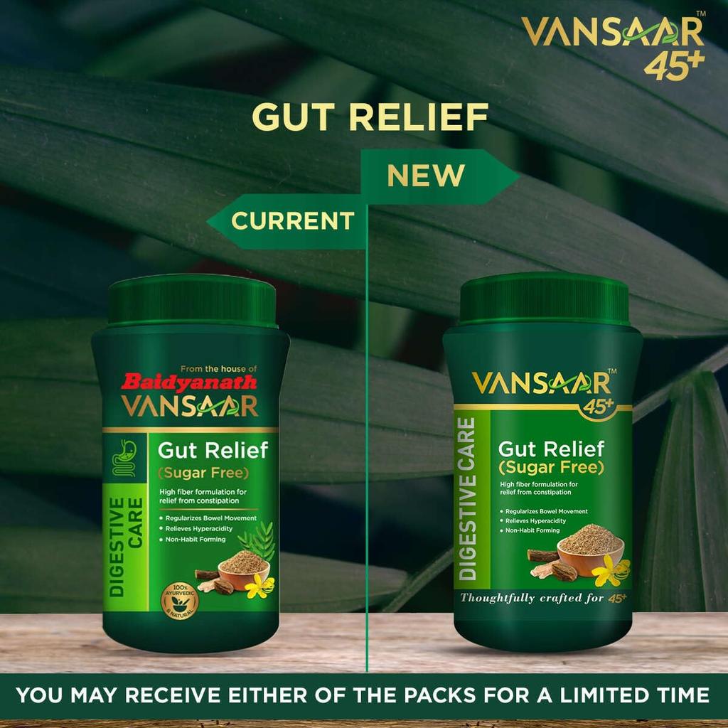 Vansaar Gut Relief Sugar Free Powder 100g | Ayurvedic Stomach Cleanser For Constipation Gas Bloating | Non Habit Forming Natural Digestive Support