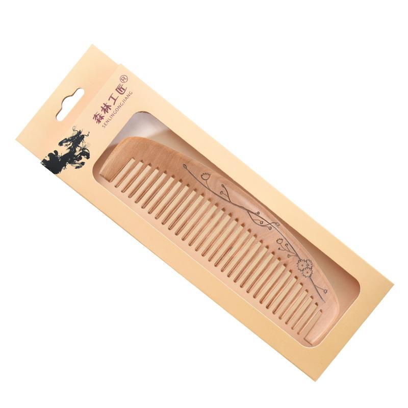 Engraved Old Peach Wood Comb for Hair Growth - Anti-Static, Curling & Styling, Home Use, with Logo