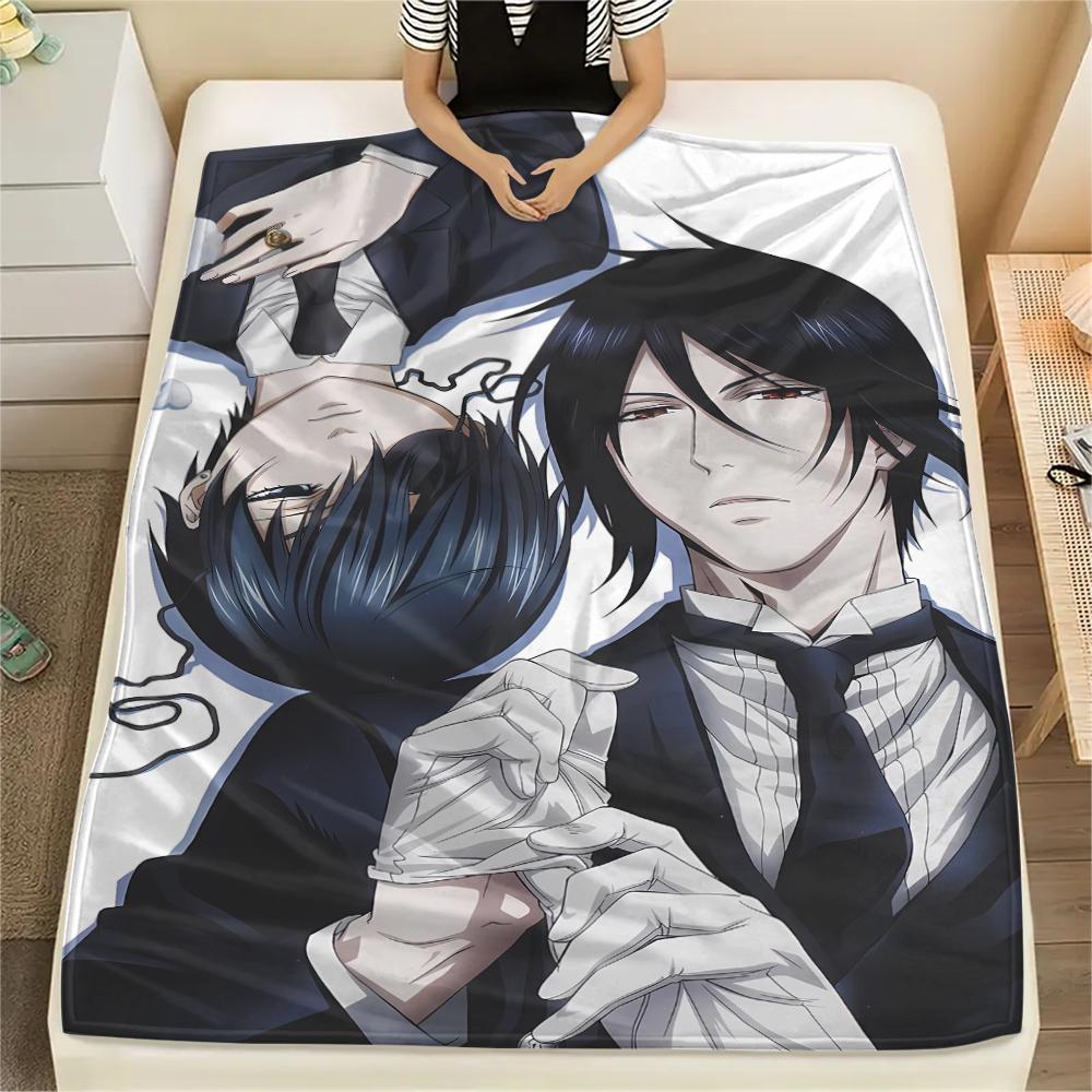 1PC Black Butler Print Flannel Blanket, High quality All Seasons, Home Decor, Warmth and Comfort, Perfect for Christmas Gifts