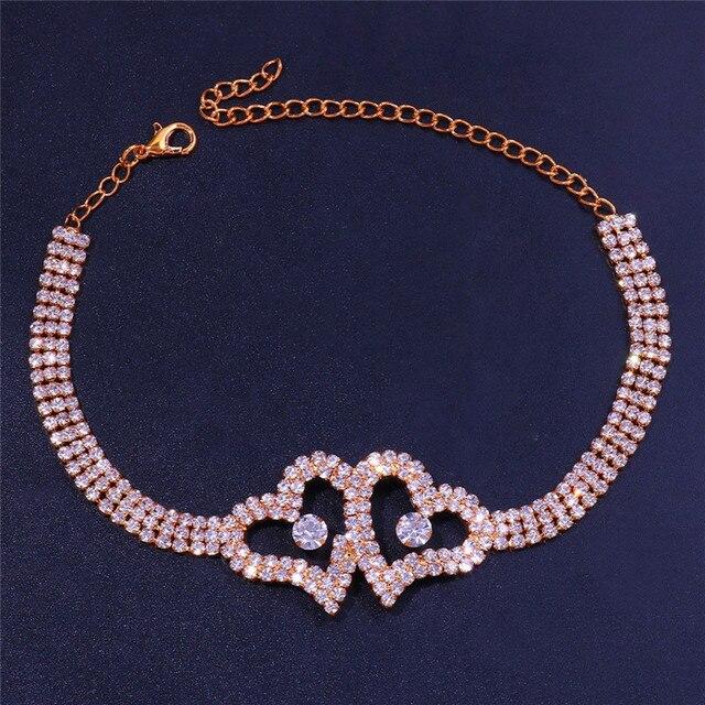Motýlí/srdíčkový štrasový řetízek na nohy pro ženy Luxusní stříbrná barva/zlatá barva Full Bling Iced Out Body Stehno