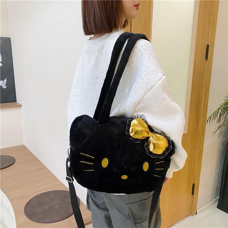 Sac Cabas Peluche Hello Kitty Avec Fermeture Éclair Pour un Usage Quotidien Décontracté