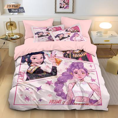 3-teiliges K-Pop Dämonenjäger bedrucktes kernloses Daunendeckenbezug-Set Mehrgrößen Schlafzimmer Bettwäsche Feiertagsdekoration maschinenwaschbar