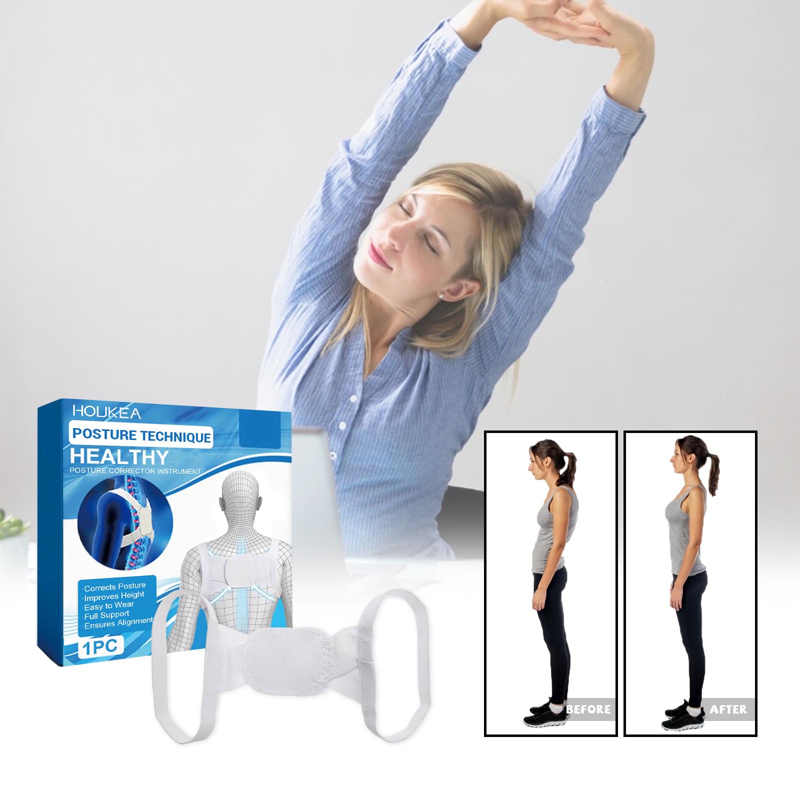 HOUKEA Healthy   Corrector Instrument Back Pain Relief Shoulder Back Support Strap Improve   for Men and Women   Workers Students