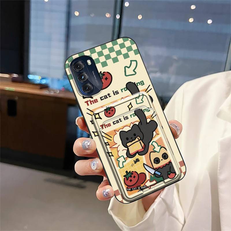 Dirt-resistant Cartoon Phone Case For MOTO G 5G 2022 Cute Durable Shockproof Full wrap Card slot Card bag Graffiti Cover