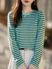 Women's French Retro Stripe Knitwear: Long Sleeve Round Neck Thin Wool Autumn Shirt