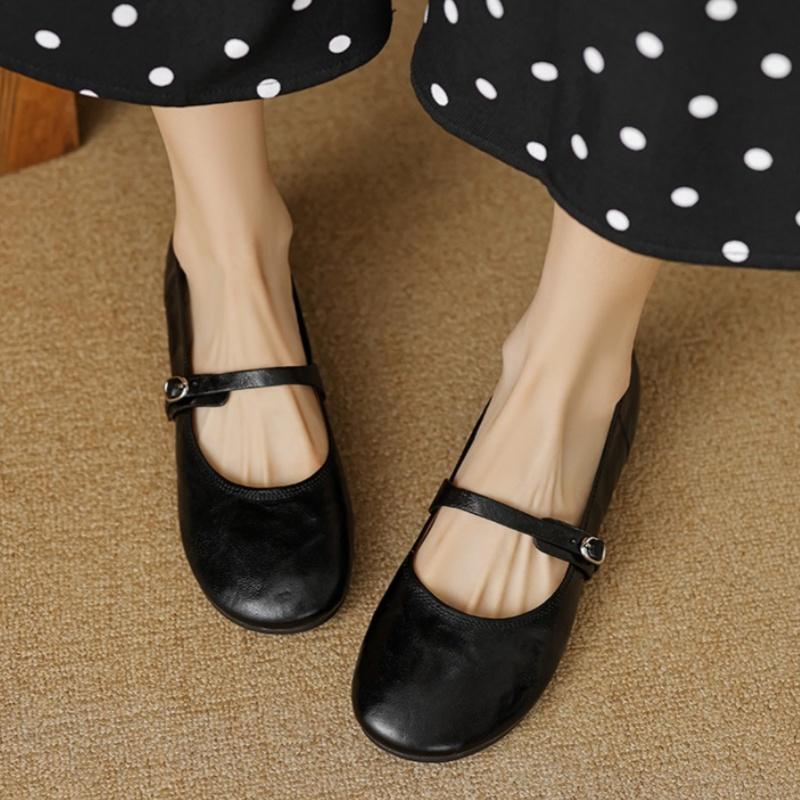 Fashion Mary Jane Ballet Shoes 2025 Design Oringnal Women's Cow Leather Metal Buckle Flat Shoes Retro Casual Daily Female Flat Shoes