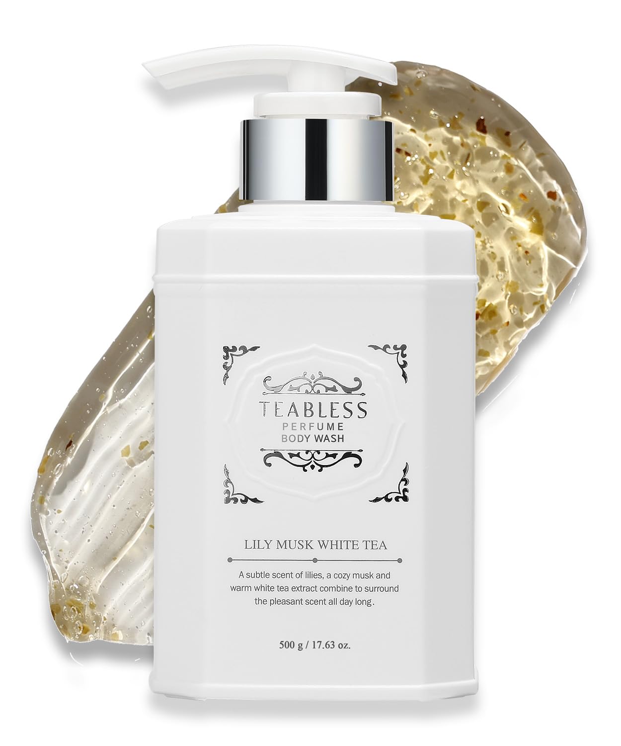 [Official] TEABLESS Lily Musk White Tea Perfume Body Wash 500g  Tea and Lily Musk Scent, Scrub Formula, Moisturizing, Hypoallergenic Body Soap,