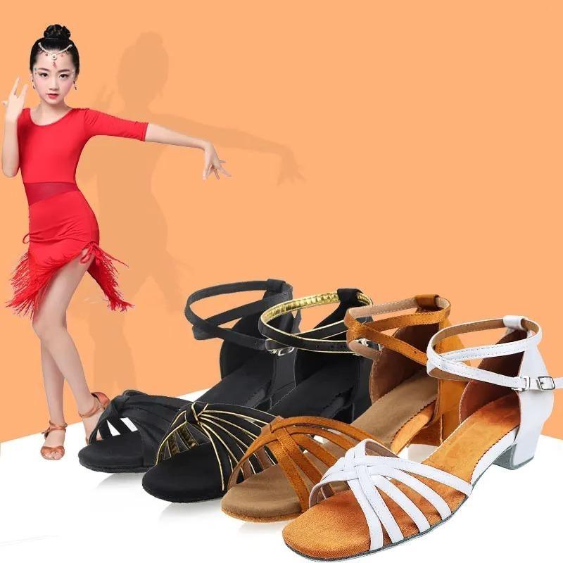 Scarpe da Ballo Latino in Raso per Ragazze, Scarpe da Ballo da Sala a Tacco Basso, Scarpe da Pratica Tango e Salsa per Adulti, Scarpe da Esibizione da Ballo Latino per Bambini