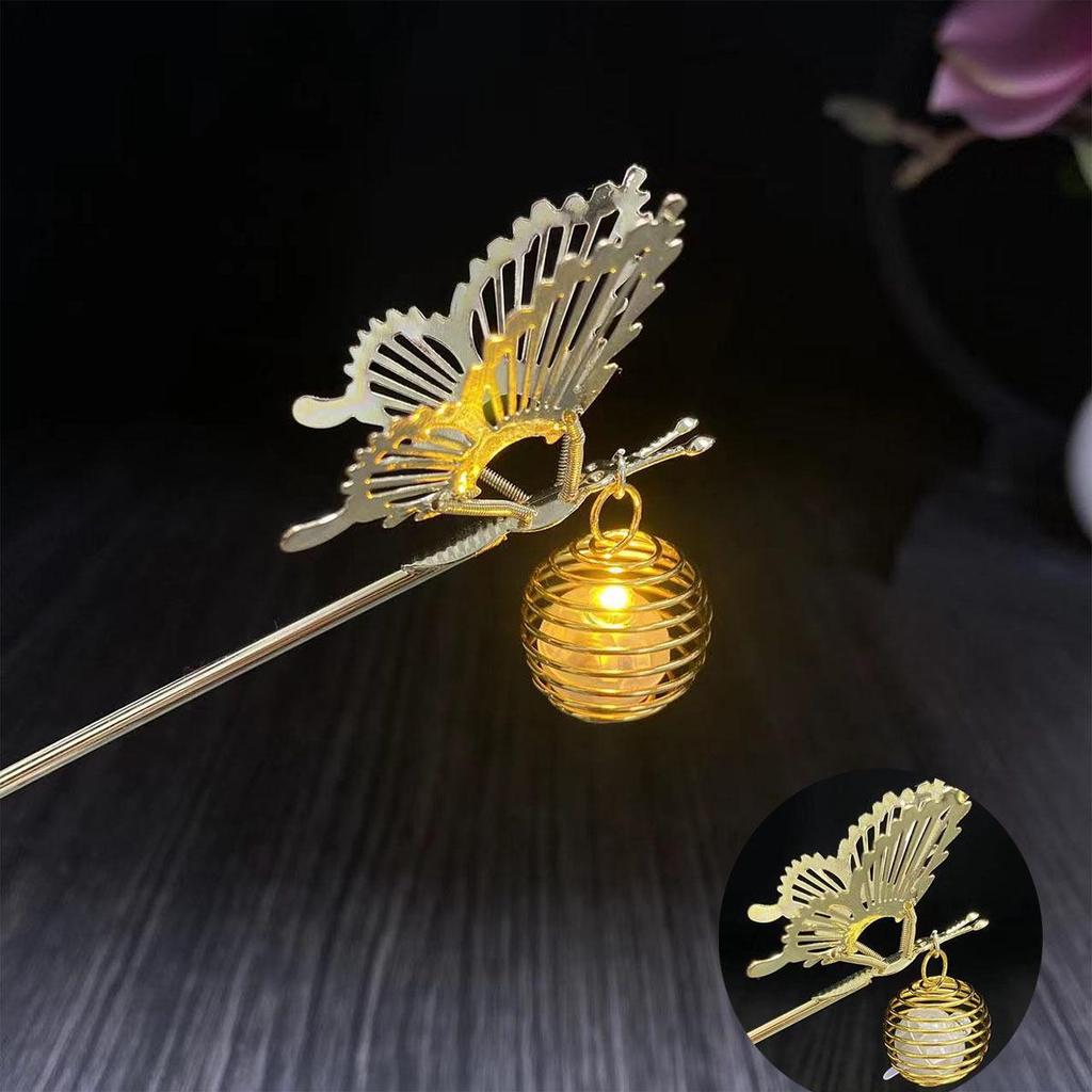 Ancient Style Luminous Hairpin: High-End Alloy Lantern Design for Hanfu Skirts