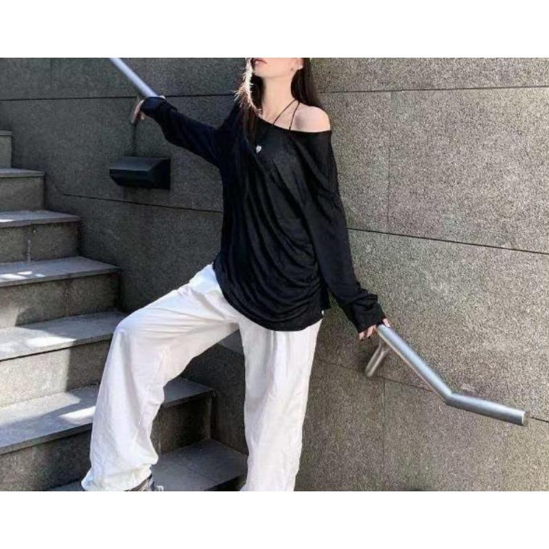 Loose Fit Off Shoulder Beach Cover Up Summer Women Sun Protection Shirt Cardigan Long Sleeve T-shirts Solid Color Loose Blouse Basic Sexy Clothing