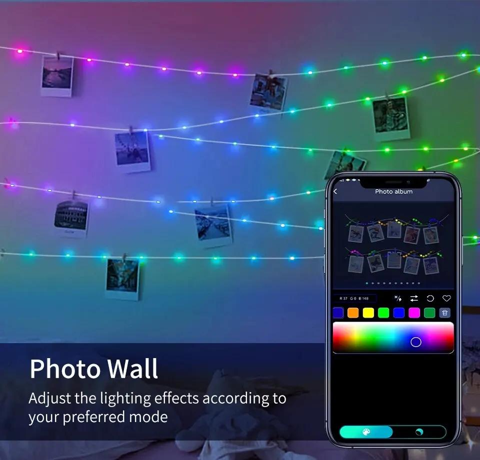 5V USB RGBIC Fairy String Light 20/15/10M Christmas Light With Bluetooth APP and Remote Control For Xmas Tree Garland Decoration