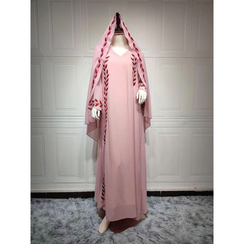 

Новинка Этнический стиль Шифоновое вышитое платье с V-образным вырезом и головным платком Вышитое платье с V-образным вырезом Pink + Turban 2XL