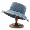 1x Lady Trendy Distressed Denim Bucket Hat with Raw Edge Outdoor Cap Bucket Hat