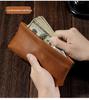 Spring-Loaded Crazy Horse Cowhide Pencil Case & Coin Purse - Multi-Functional Stationery Bag