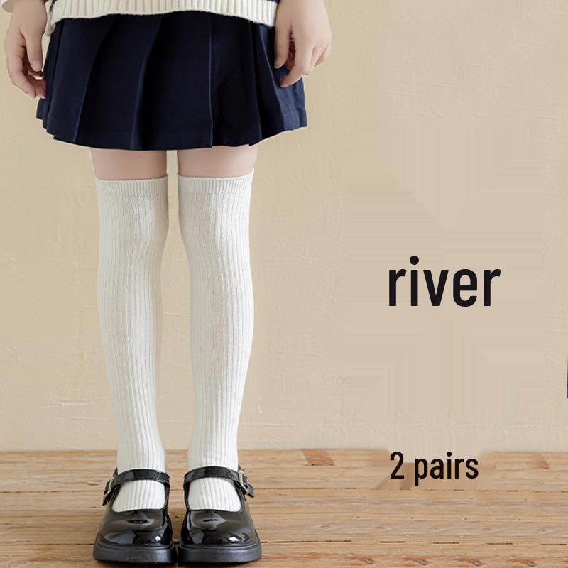 Dark Gray & White Children's Knee-High Socks – Unisex Boneless School Uniform Style