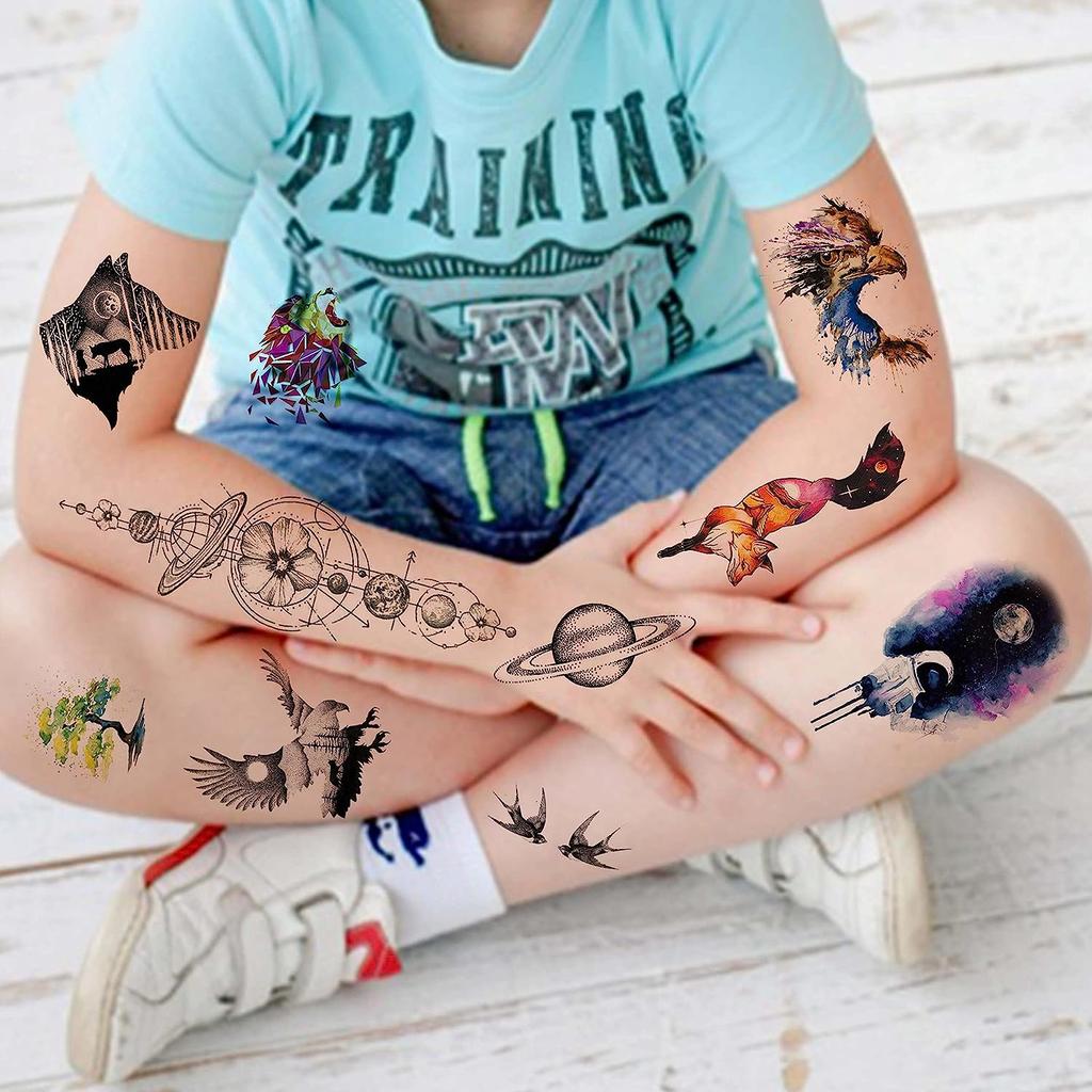 6 fogli di tatuaggi temporanei dello spazio per bambini, adulti, acquerello, astronauta, pianeti, galassia, adesivo per tatuaggi finti per ragazzi e ragazze